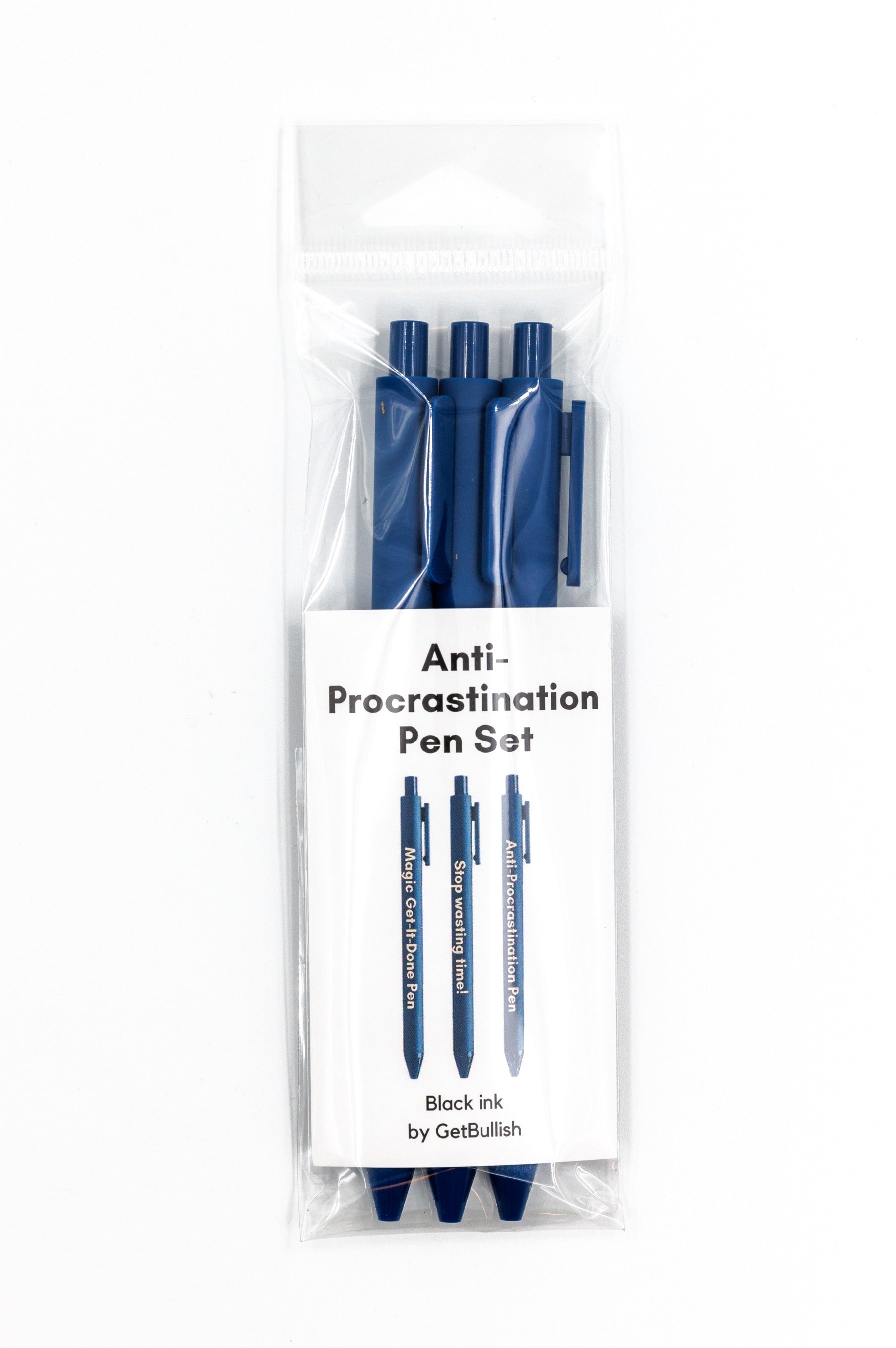 Anti-Procrastination Pen Set featuring three luxurious gel pens with matte barrels, perfect for enhancing productivity.