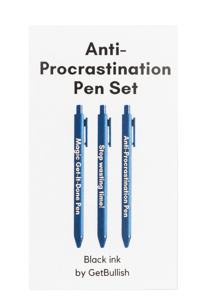 Anti-Procrastination Pen Set featuring three luxurious gel pens with matte barrels, perfect for enhancing productivity.