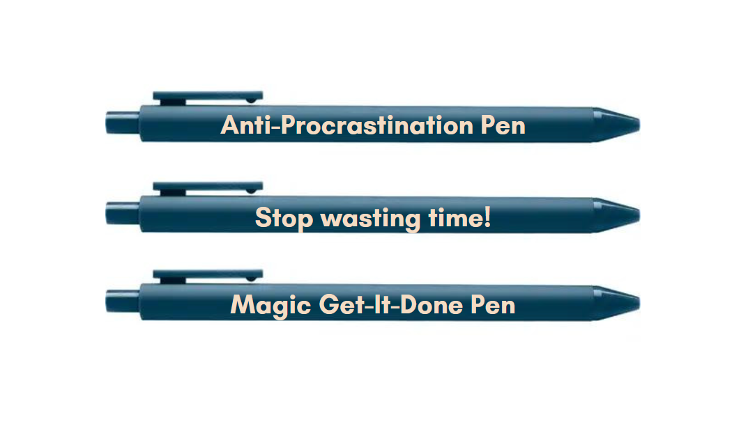 Anti-Procrastination Pen Set featuring three luxurious gel pens with matte barrels, perfect for enhancing productivity.