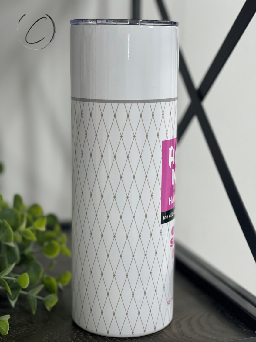 Aqua Net 20oz Skinny Tumbler with a vibrant full wrap design, featuring a reusable straw and insulated body.