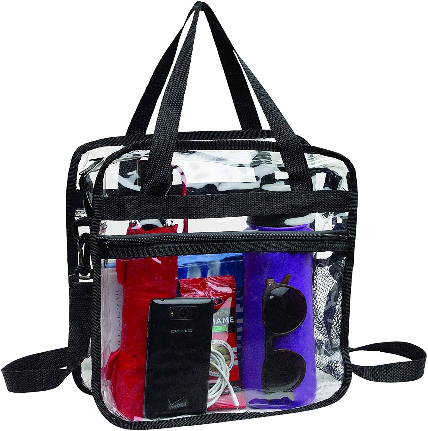 Bagsko Clear Bag featuring a zipper closure, spacious design, and waterproof bottom, ideal for stadium events.