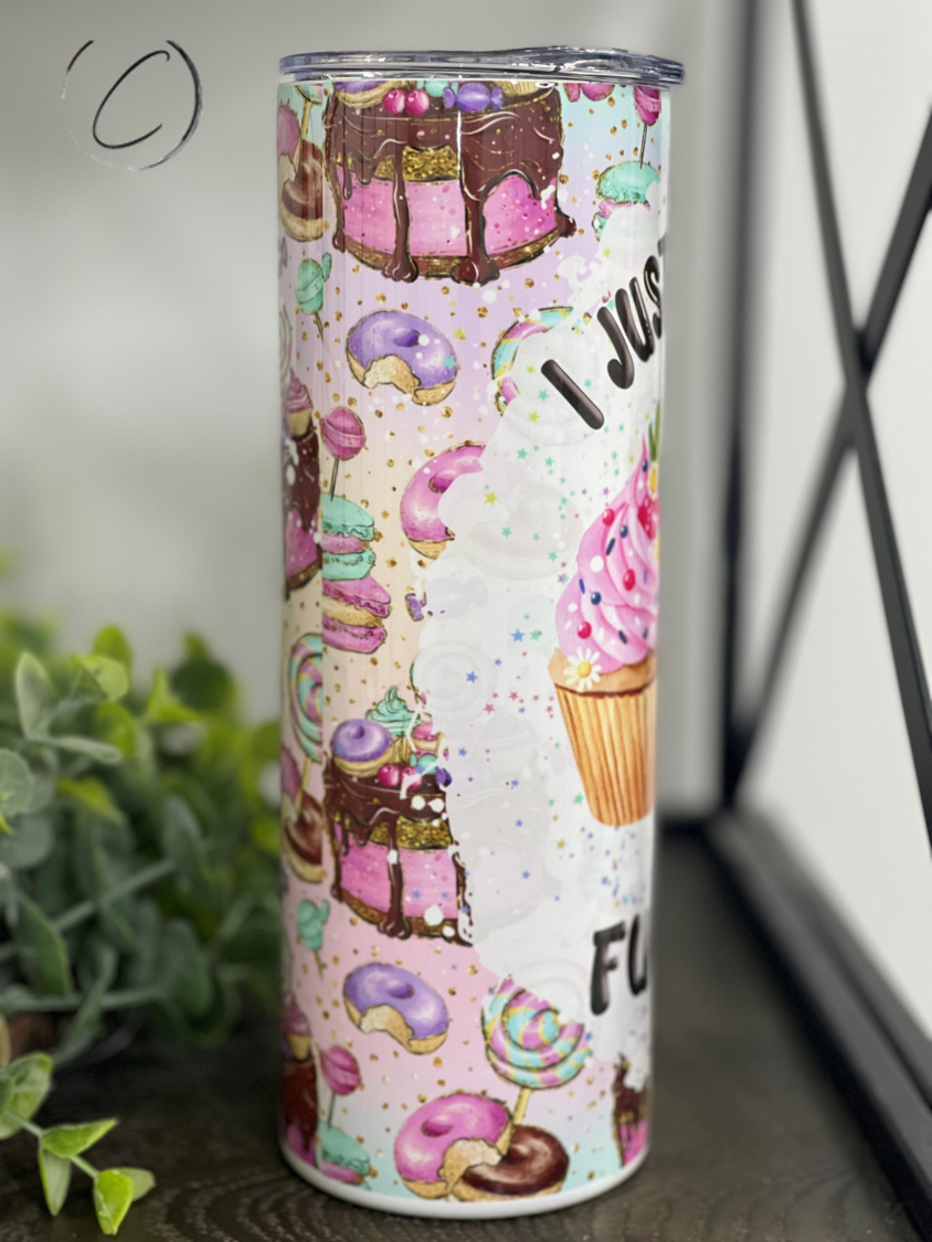 Baked You Fucupcakes 20oz Skinny Tumbler with vibrant design and reusable straw.