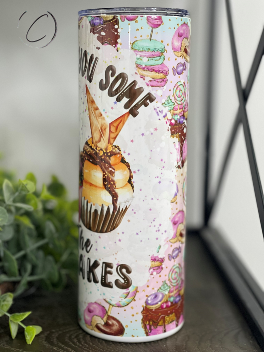 Baked You Fucupcakes 20oz Skinny Tumbler with vibrant design and reusable straw.