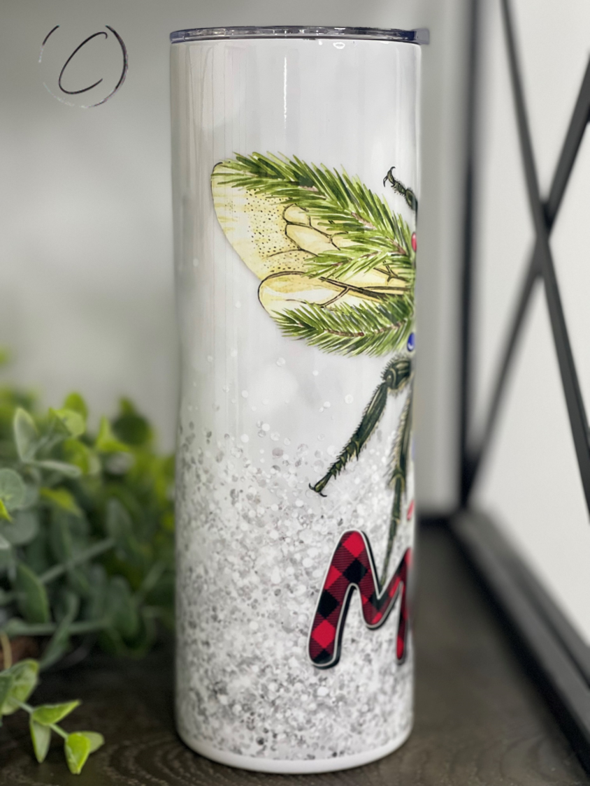 Bee Merry 20oz Skinny Tumbler featuring a vibrant full wrap design, perfect for stylish hydration.