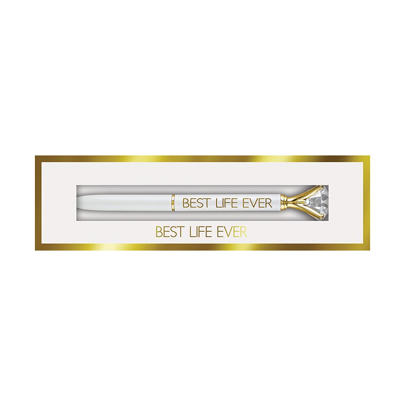 Best Life Ever Gem Pen with jewel-topped design in a gold gift box, showcasing elegance and luxury.