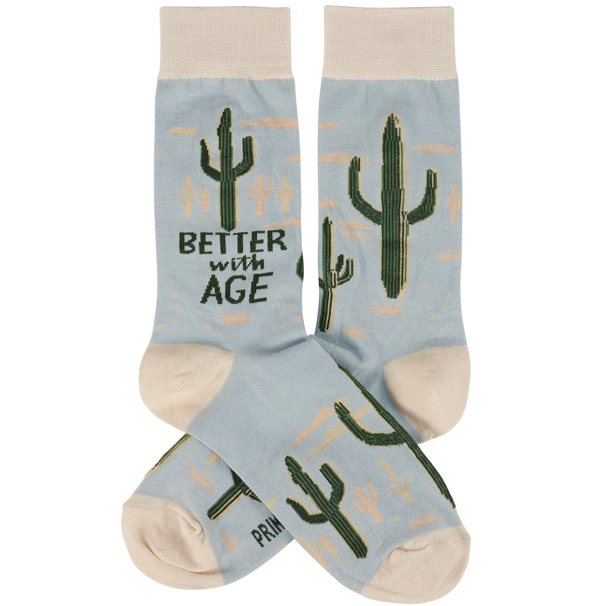Colorful Better With Age Socks featuring a cactus design and the phrase 'Officially Checked Out' for a fun office vibe.