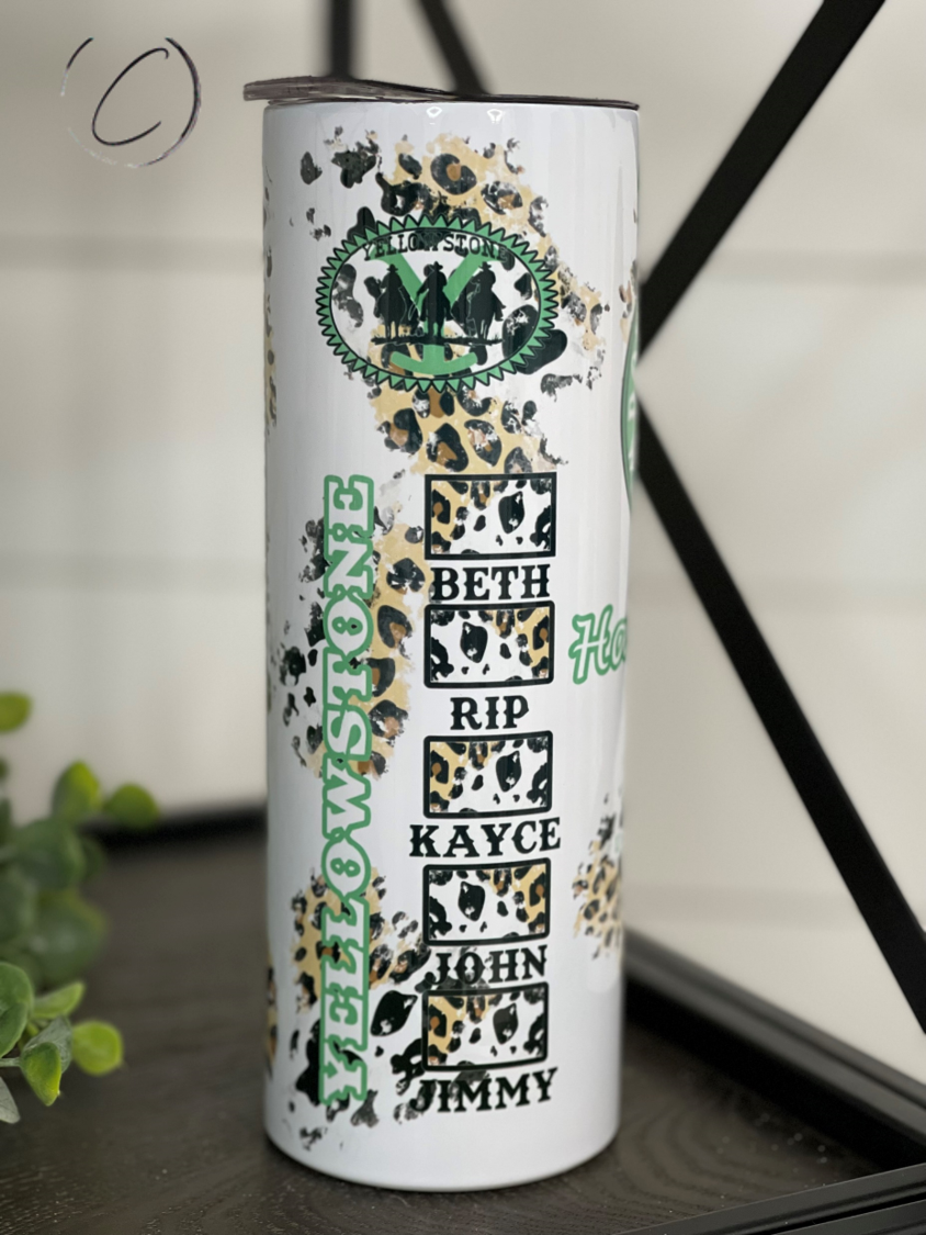 Beth's Handmade Double Tito's 20oz Skinny Tumbler featuring a full wrap design and a reusable straw, ideal for hot and cold beverages.