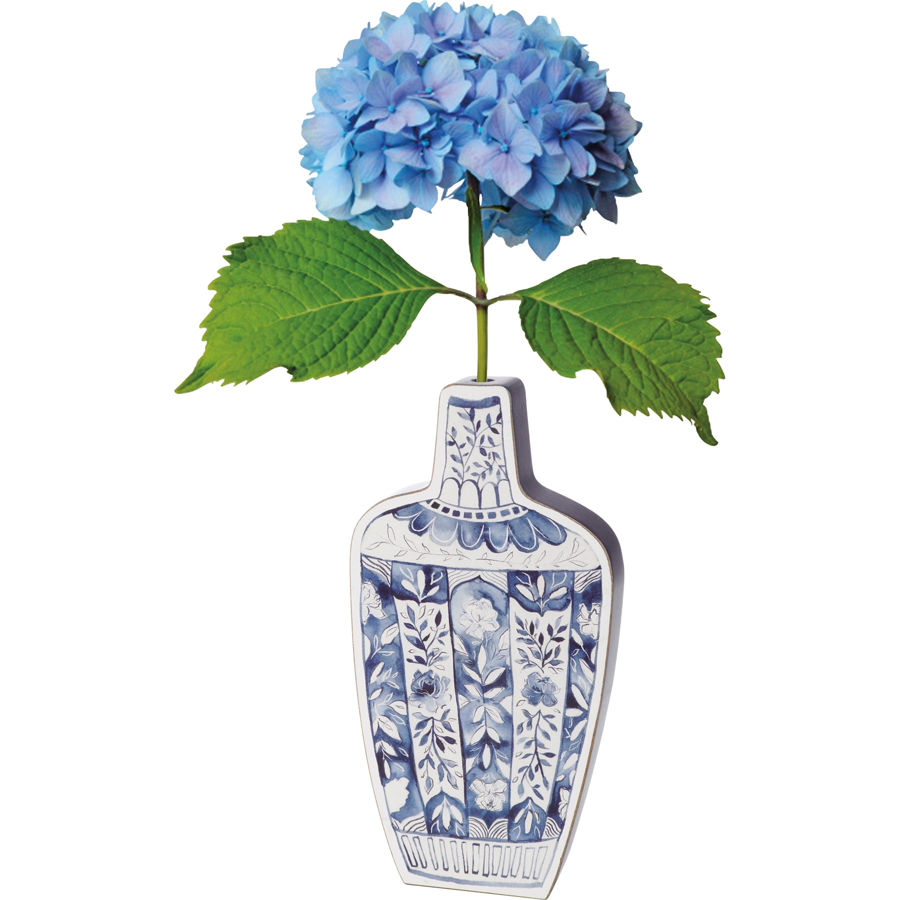 Blue Jar 2D vase-shaped wooden decor with hand-painted floral designs, featuring a vibrant blue color and dark blue accents.