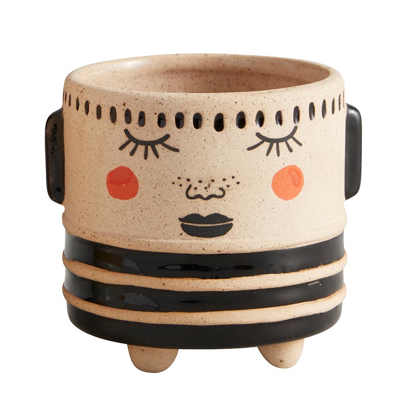 Ceramic Blushing Face Planter Pot with playful facial features, ideal for small plants.