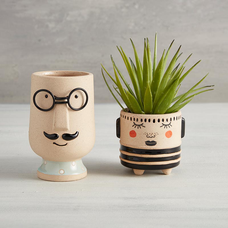 Ceramic Blushing Face Planter Pot with playful facial features, ideal for small plants.