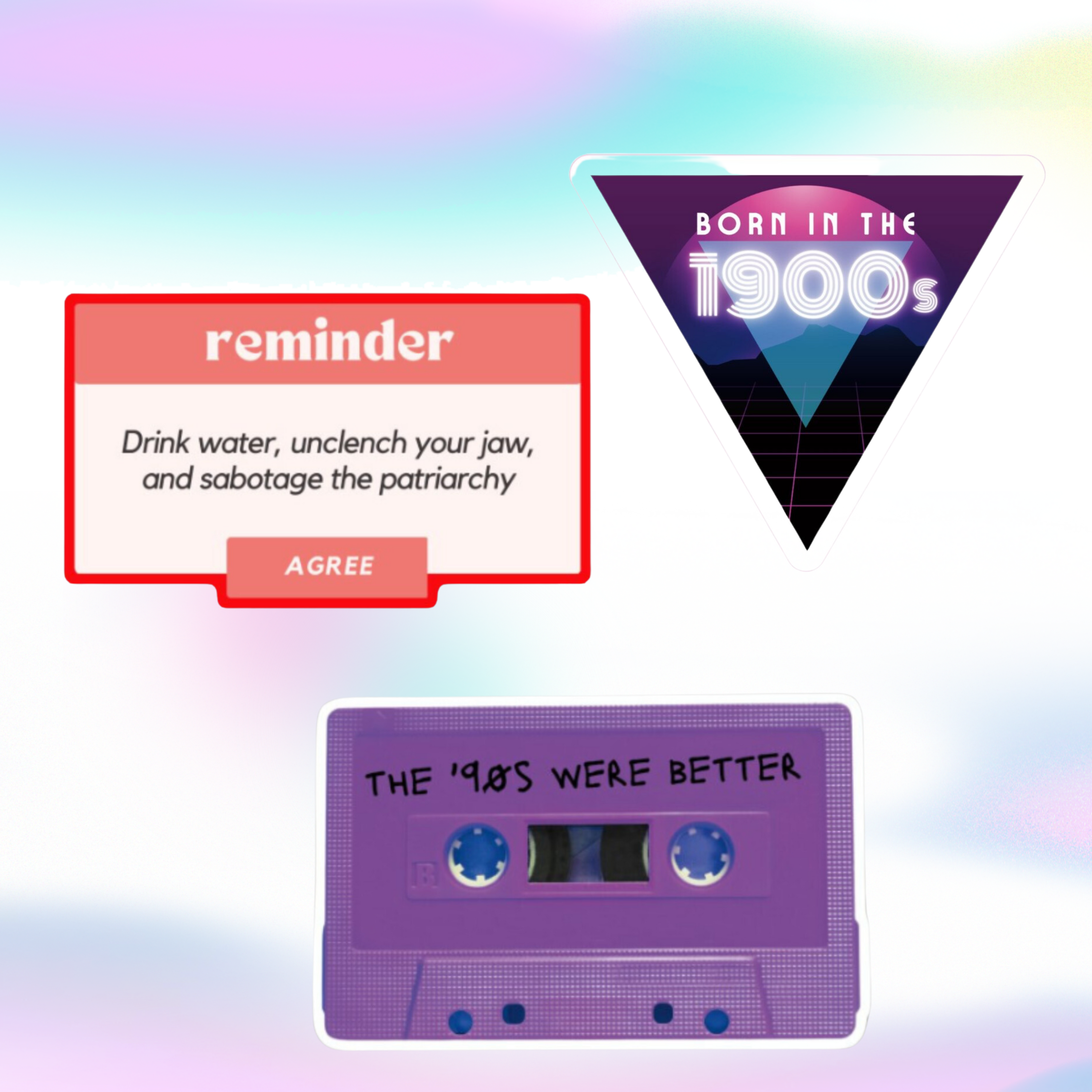 A pack of three vinyl stickers featuring the phrase 'Born in the 1900s' designed for Gen X and Millennials, ideal for personalizing water bottles and phones.