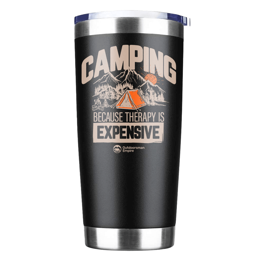 Camping No Expensive 20oz Insulated Vacuum Sealed Tumbler in stainless steel with a splash-proof lid, showcasing UV-printed designs.