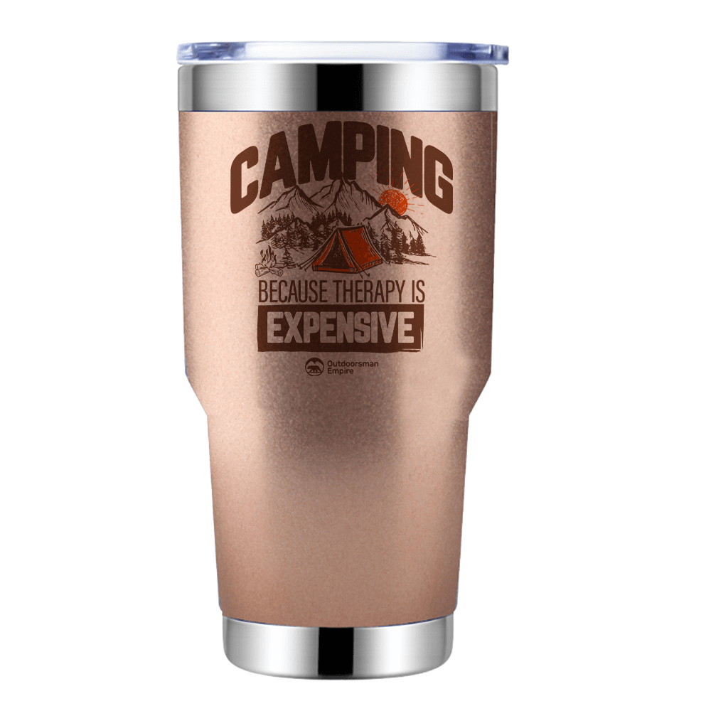 Camping No Expensive 30oz Insulated Vacuum Sealed Tumbler in stainless steel with a splash-proof lid, showcasing UV-printed designs.