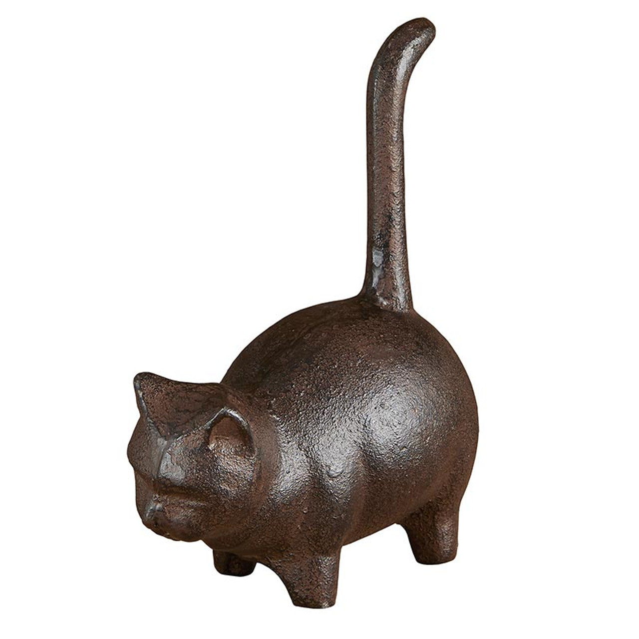 A charming brown cast iron round cat figurine, perfect for home decor, showcasing a whimsical design that appeals to cat lovers.