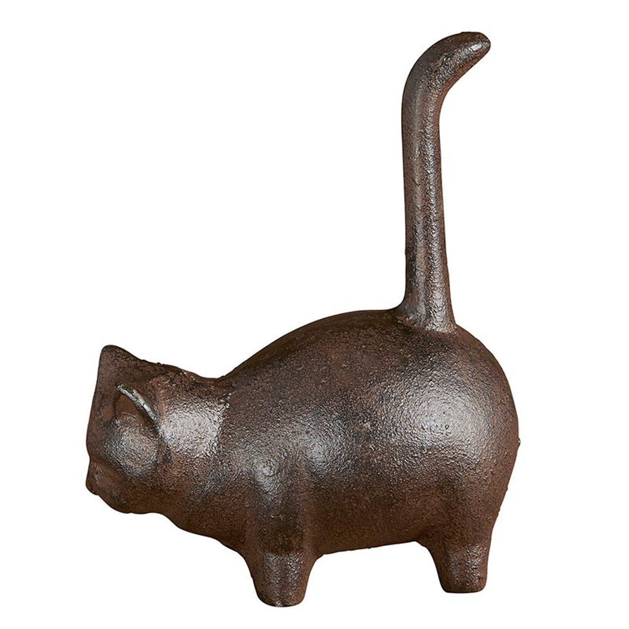 A charming brown cast iron round cat figurine, perfect for home decor, showcasing a whimsical design that appeals to cat lovers.