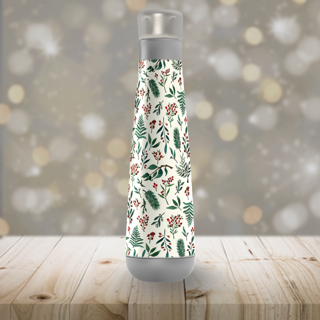 Stylish Christmas Berries Peristyle Water Bottle made of stainless steel with a festive design, perfect for hydration on the go.