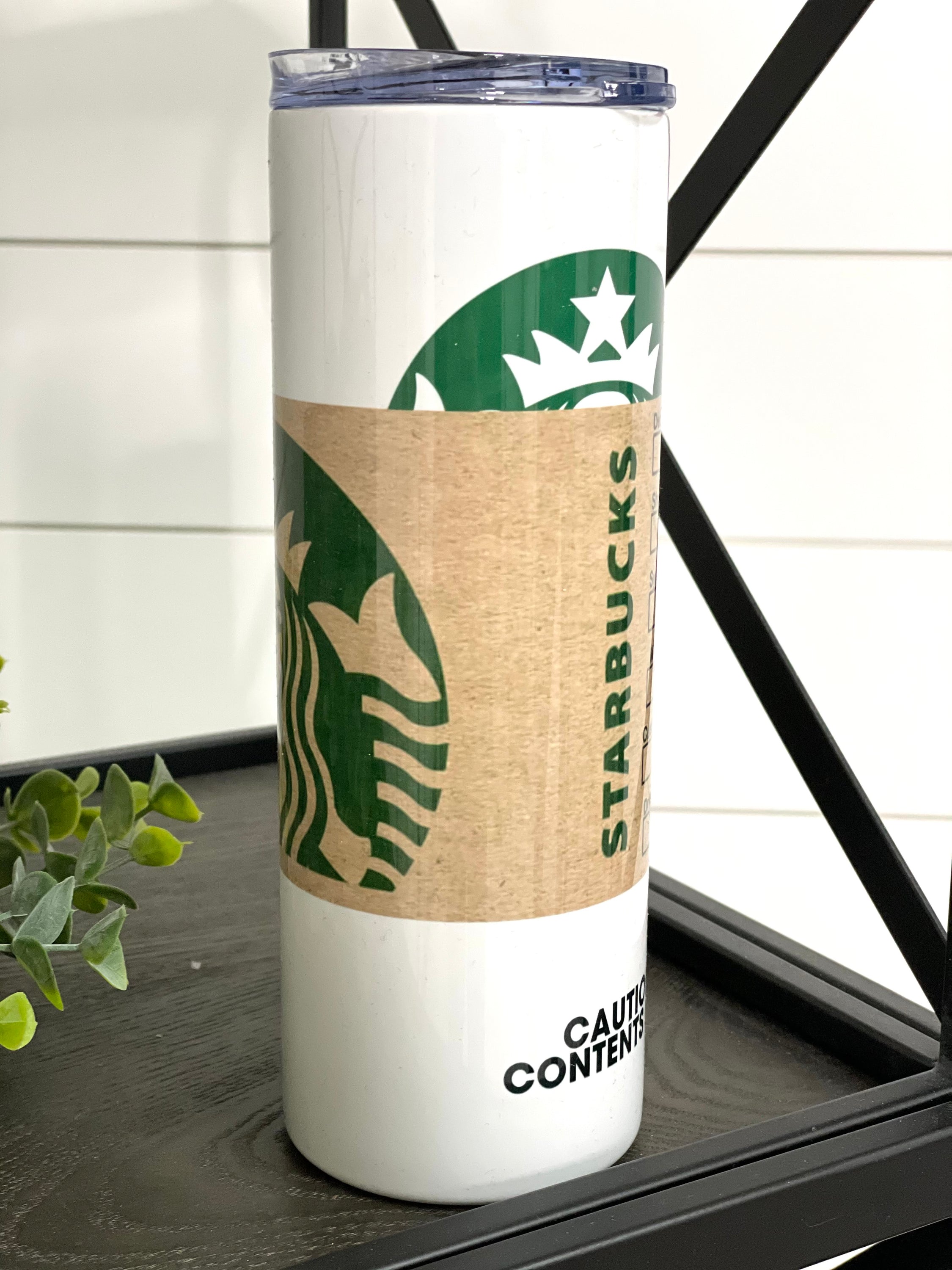 Classic Starbucks 20oz Skinny Tumbler with a stylish full wrap design, featuring a reusable straw and durable construction.