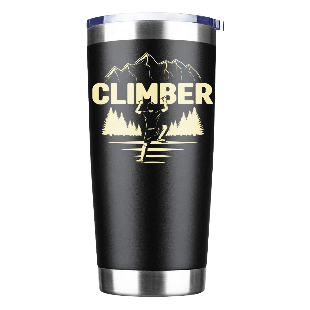 Climber 20oz Insulated Vacuum Sealed Tumbler in stainless steel with a splash-proof lid and UV-printed design.
