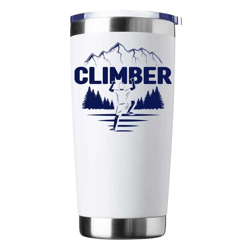 Climber 20oz Insulated Vacuum Sealed Tumbler in stainless steel with a splash-proof lid and UV-printed design.