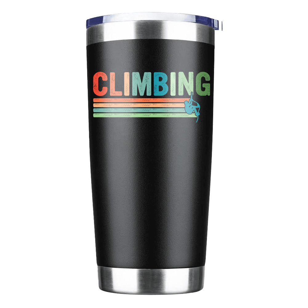 Climbing 20oz Insulated Vacuum Sealed Tumbler in vibrant colors, showcasing its unique bowling pin shape and stainless steel construction.