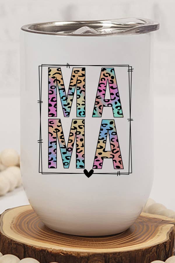 Colored Leopard Mama Block Wine Cup Tumbler with lid and straw, showcasing vibrant design.