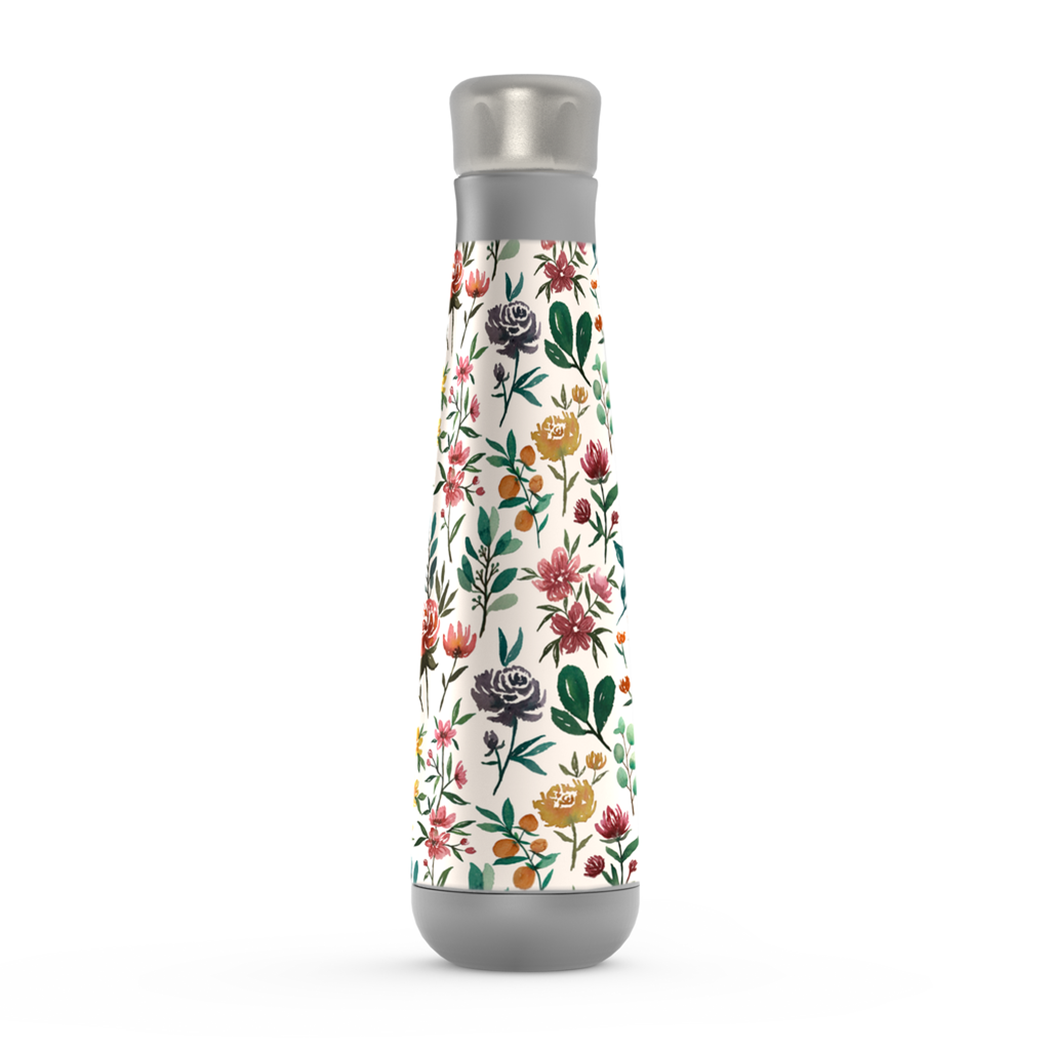 Colorful Watercolor Flowers Peristyle Water Bottle with stainless steel design and vibrant floral pattern.