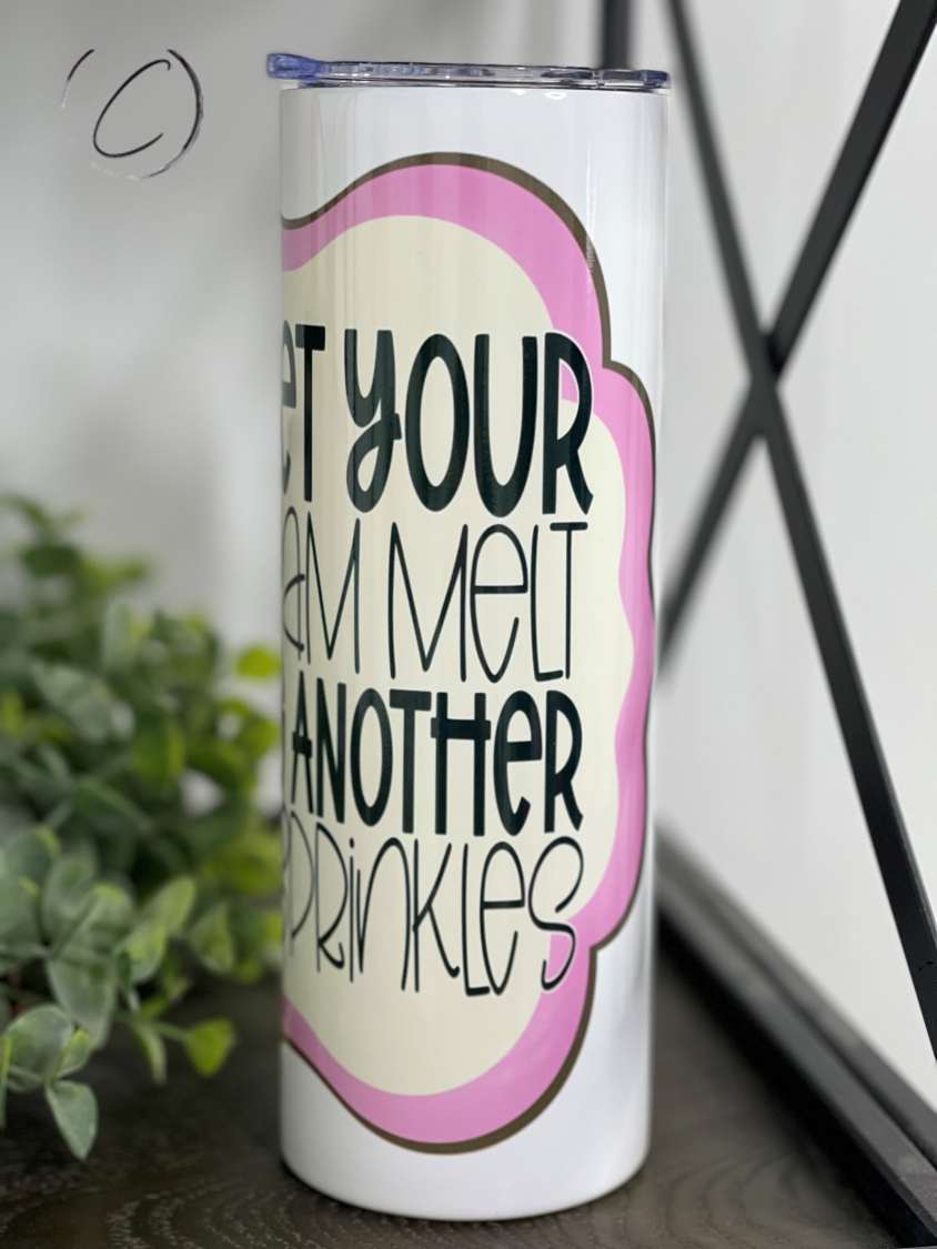 Counting Other Sprinkles 20oz Skinny Tumbler with vibrant full wrap design and reusable straw.