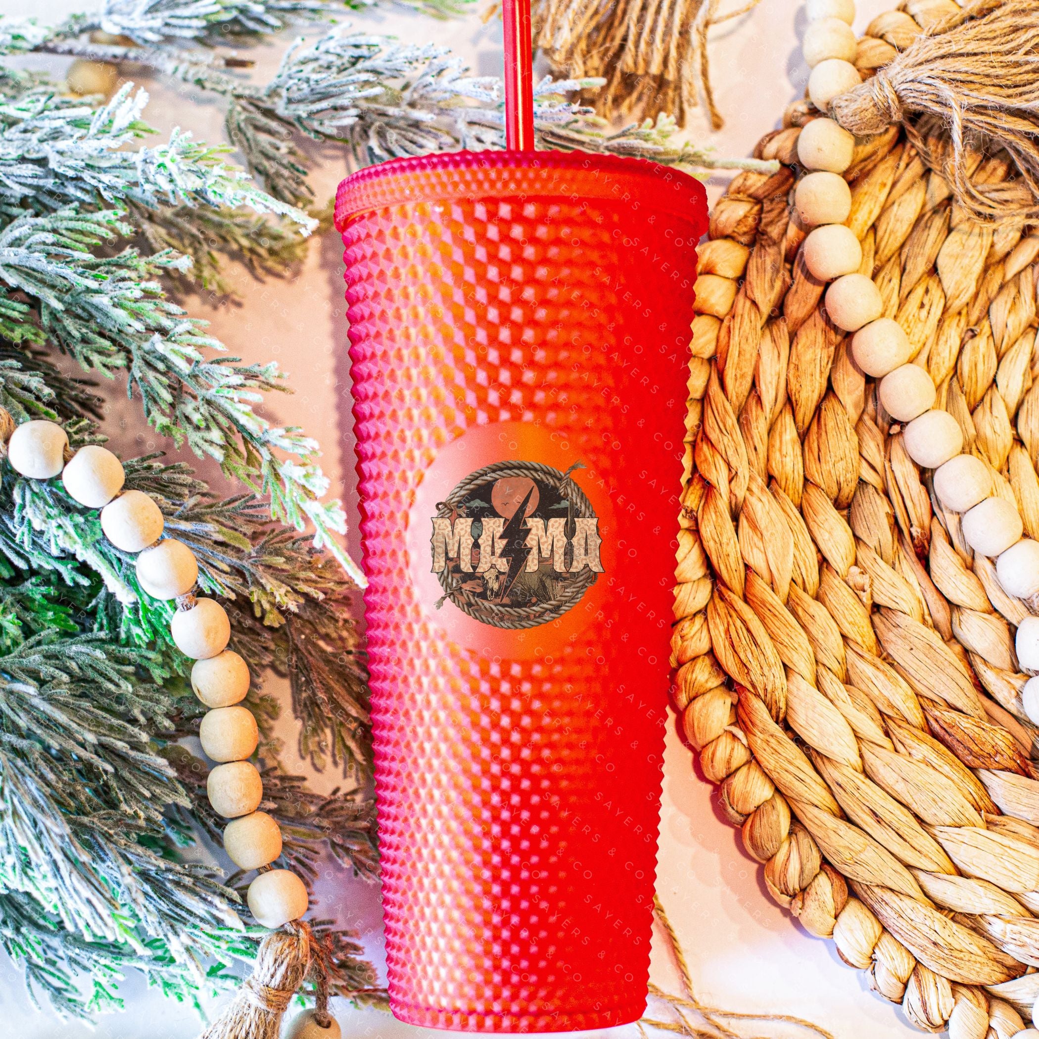 Custom Studded 24oz Double Walled Tumbler with lid and straw, featuring a stylish studded design in vibrant colors.
