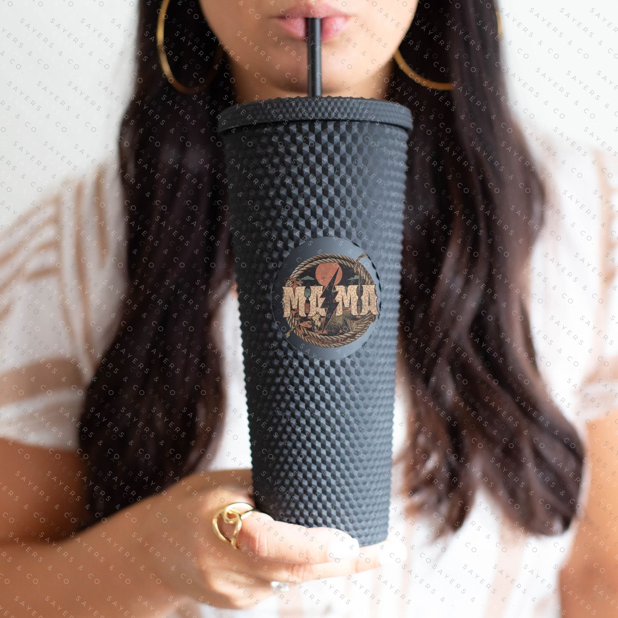 Custom Studded 24oz Double Walled Tumbler with lid and straw, featuring a stylish studded design in vibrant colors.
