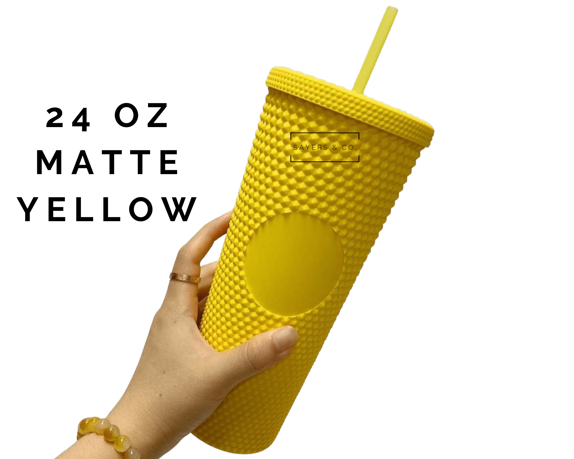 Custom Studded 24oz Double Walled Tumbler with lid and straw, featuring a stylish studded design.