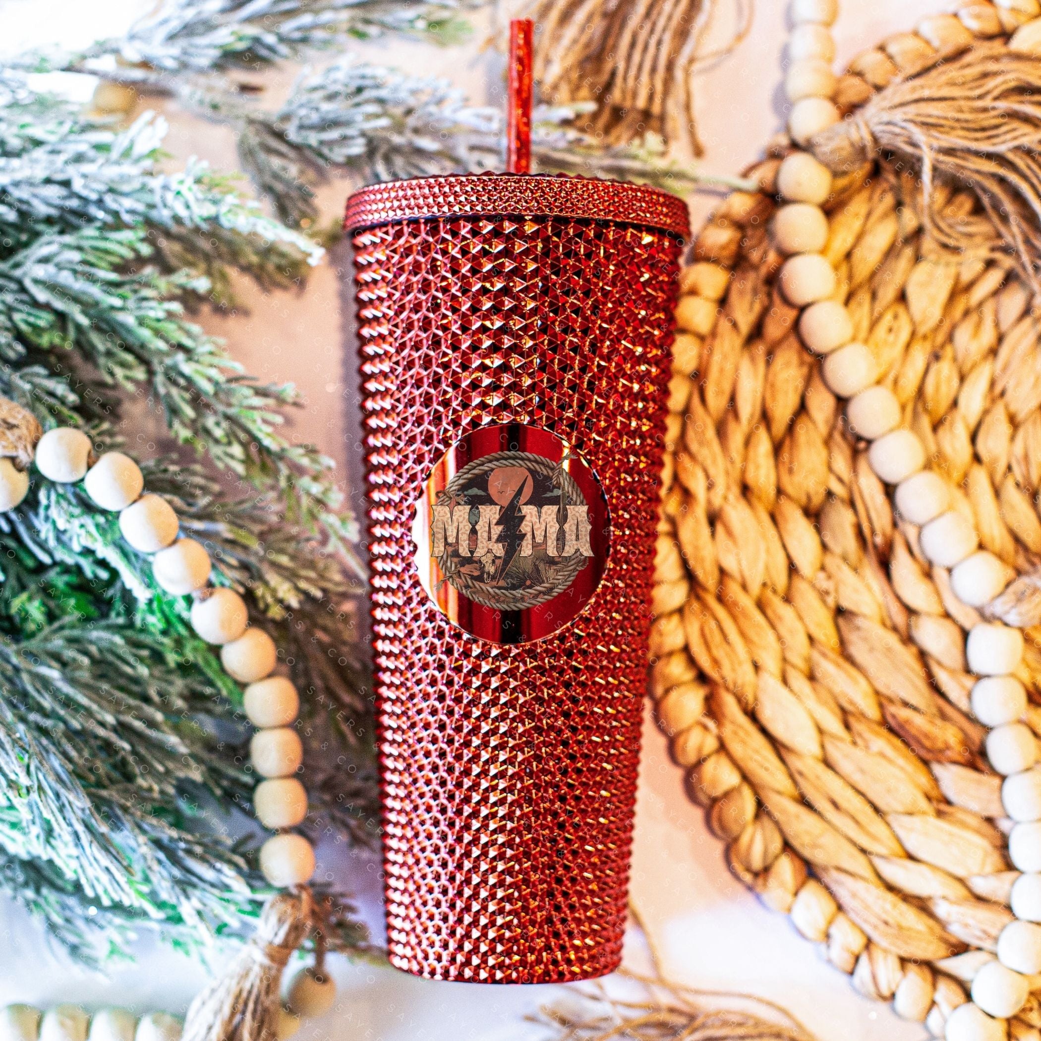Custom Studded 24oz Double Walled Tumbler with lid and straw, featuring a stylish studded design.