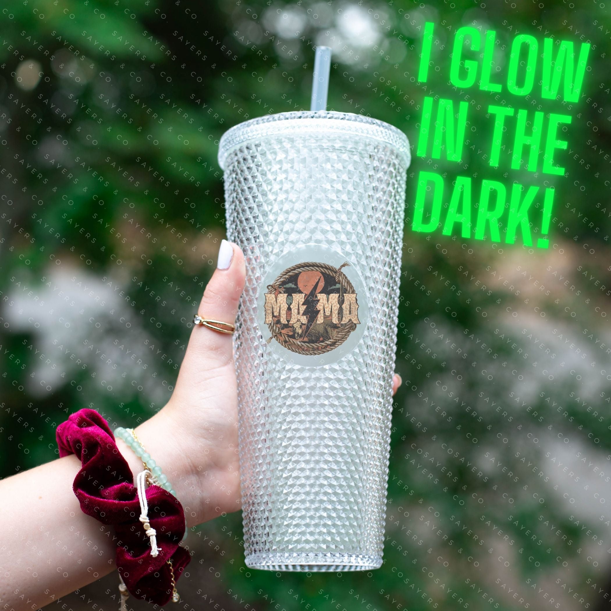 Custom Studded 24oz Double Walled Tumbler with Fall Yall Cowboy design, featuring a lid and straw, perfect for stylish hydration.