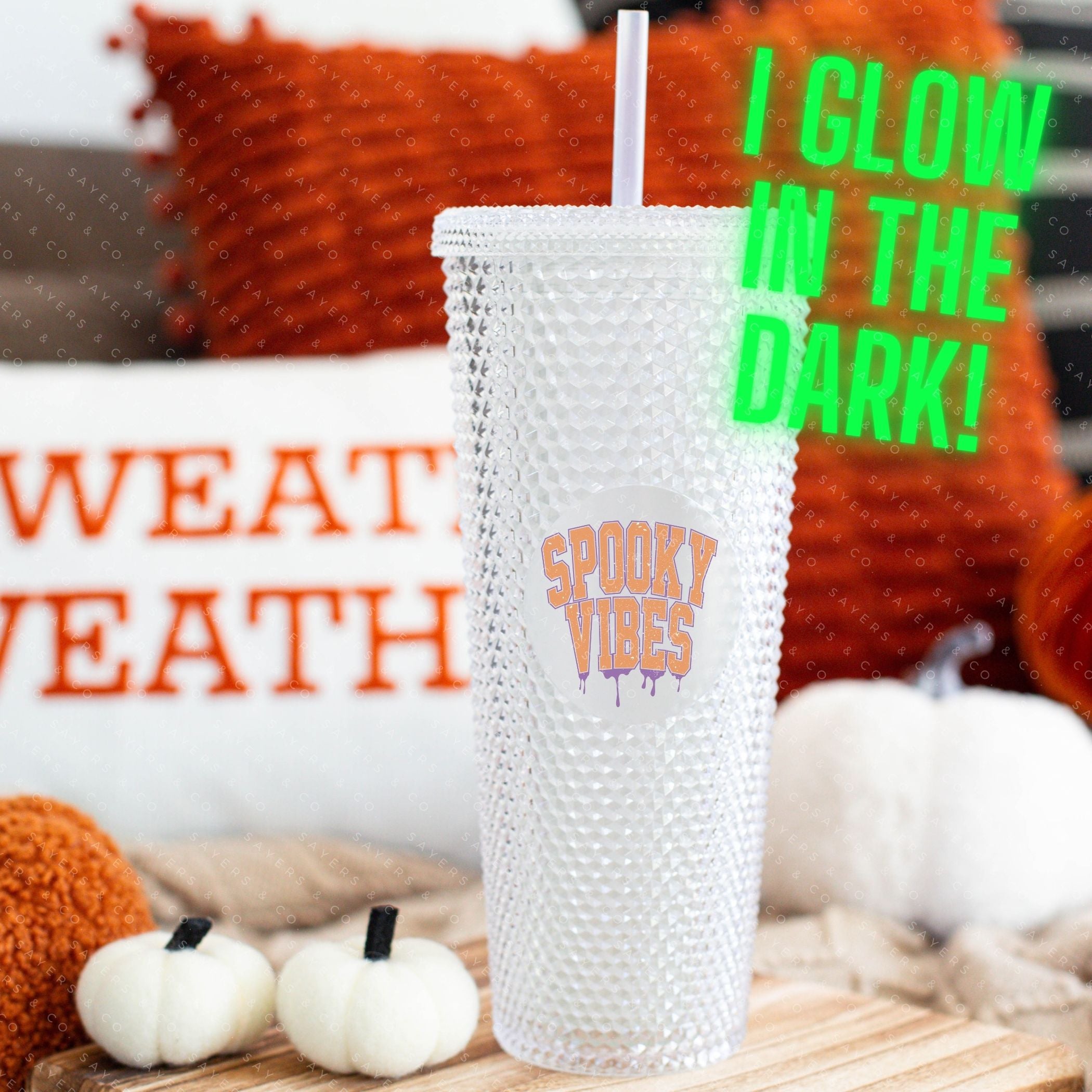 Custom Studded 24oz Double Walled Tumbler featuring 'Spooky Mama' design with Halloween graphics, perfect for seasonal drinks.