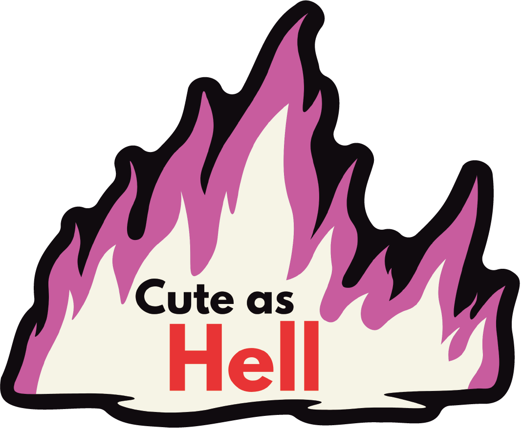 Cute As Hell vinyl die cut sticker with glossy finish, featuring playful text design.
