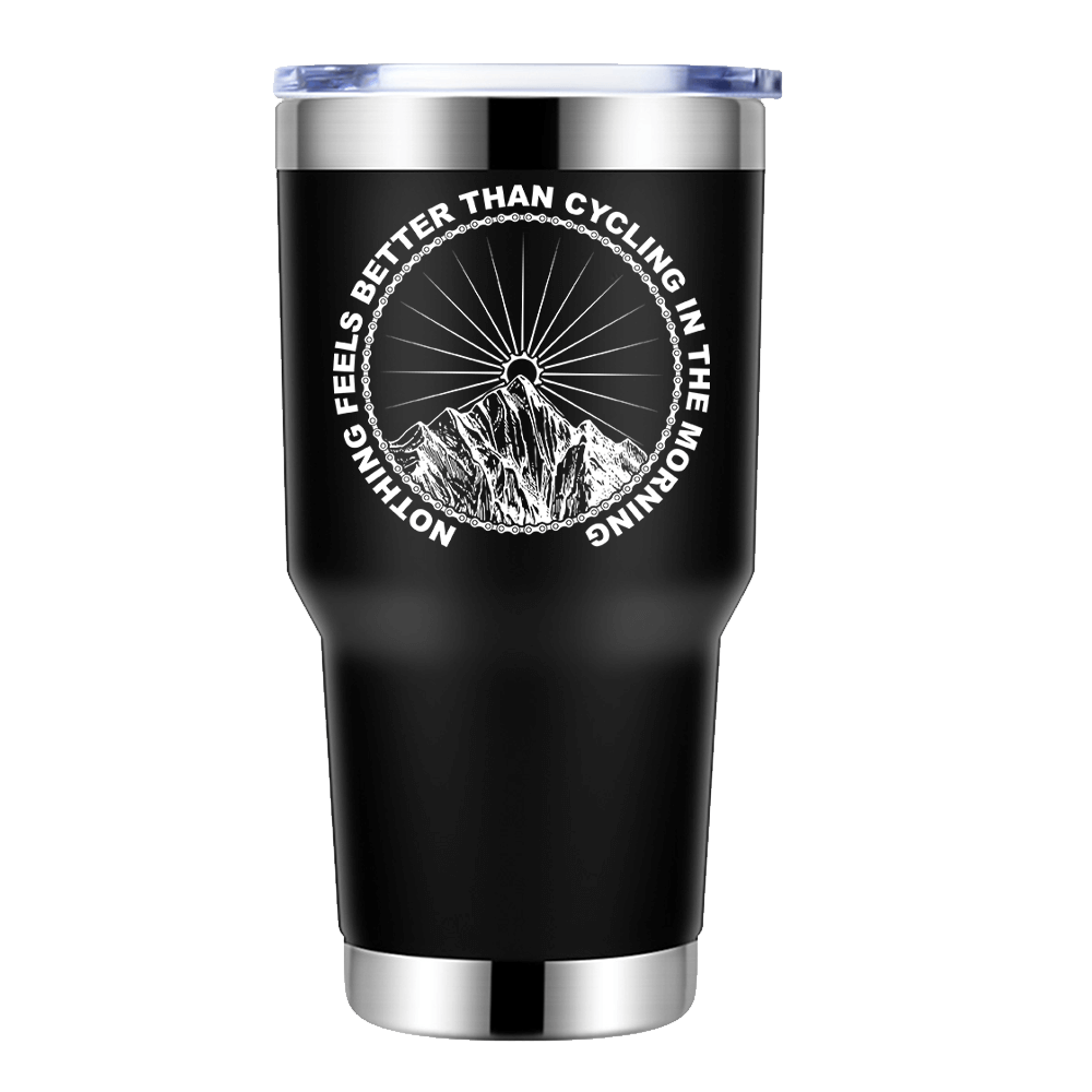 30oz insulated vacuum sealed tumbler designed for cycling, featuring stainless steel construction and a splash-proof lid.
