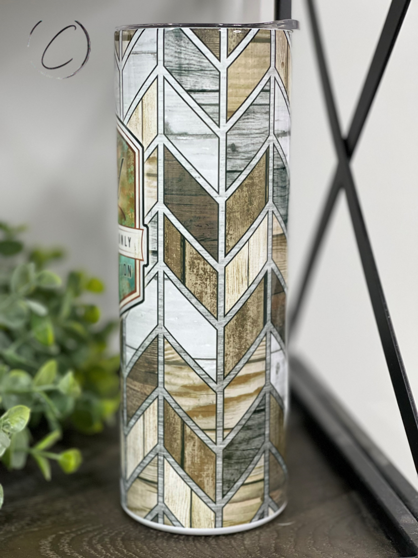 A stylish 20oz skinny tumbler with 'Dad, Aged To Perfection' design, featuring a reusable straw and high-quality construction.