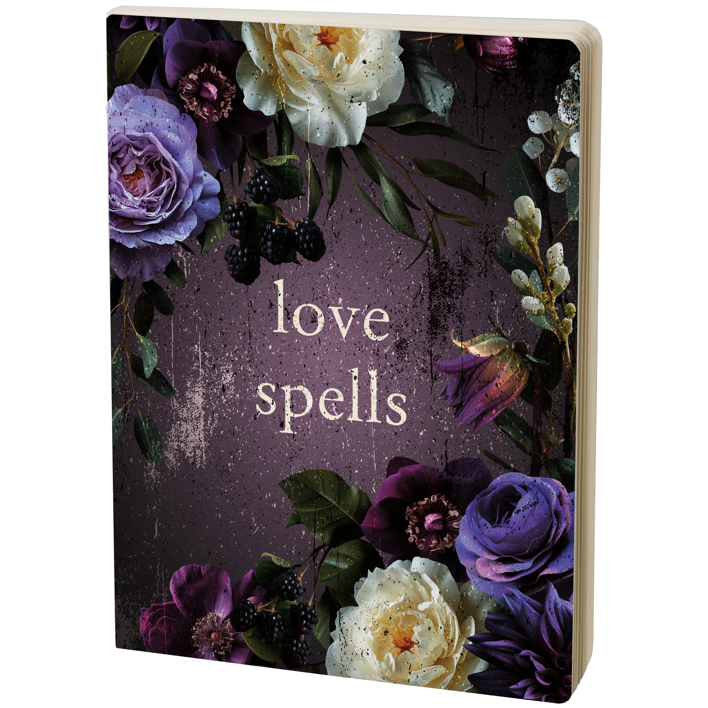 Dark Botanical Love Spells Double-Sided Journal featuring floral designs and 'Love Spells' sentiment, perfect for Halloween.