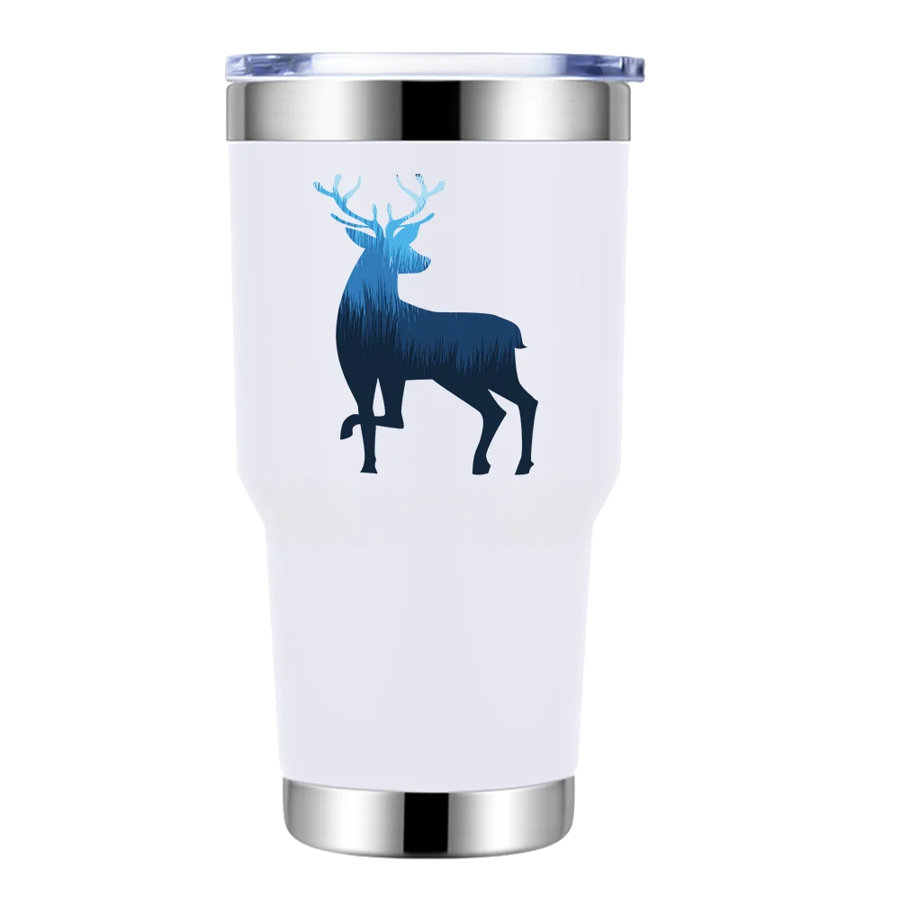Deer Color 2 30oz Insulated Vacuum Sealed Tumbler with vibrant UV-printed design and stainless steel finish.