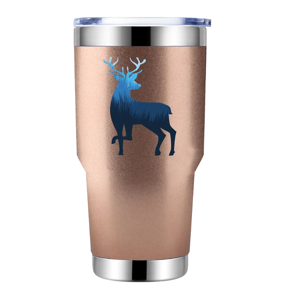 Deer Color 2 30oz Insulated Vacuum Sealed Tumbler with vibrant UV-printed design and stainless steel finish.