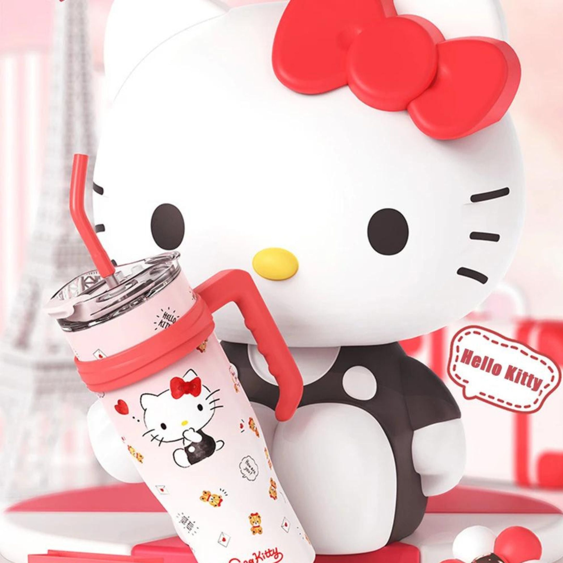 Dreamy Clouds 40 oz stainless steel insulated tumbler featuring Hello Kitty and teddy bears, perfect for hydration on the go.