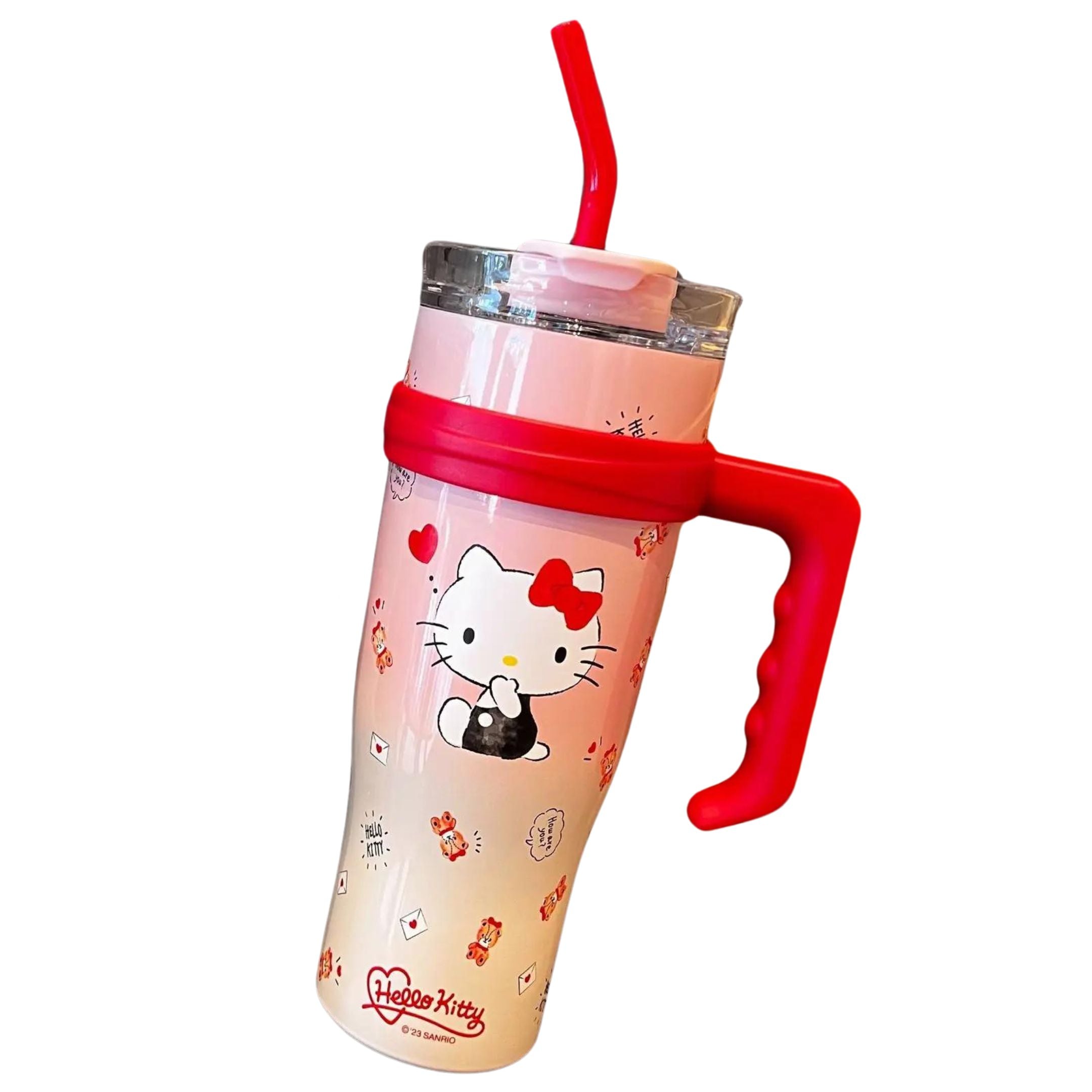 Dreamy Clouds 40 oz stainless steel insulated tumbler featuring Hello Kitty and teddy bears, perfect for hydration on the go.