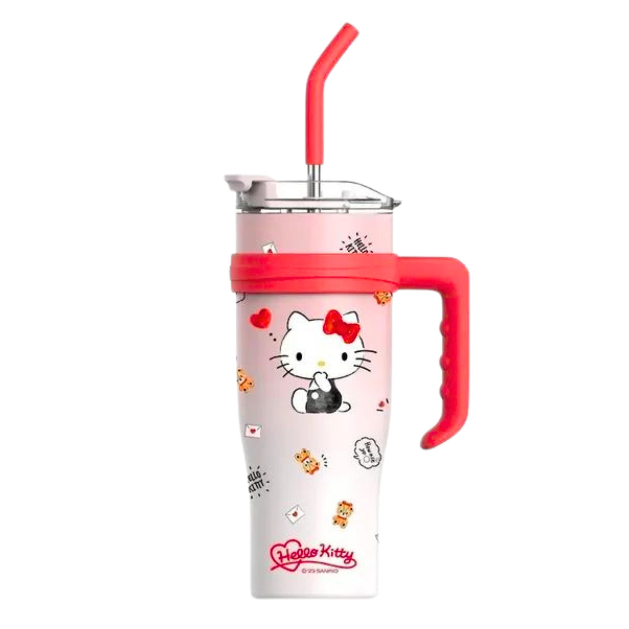 Dreamy Clouds 40 oz stainless steel insulated tumbler featuring Hello Kitty and teddy bears, perfect for hydration on the go.