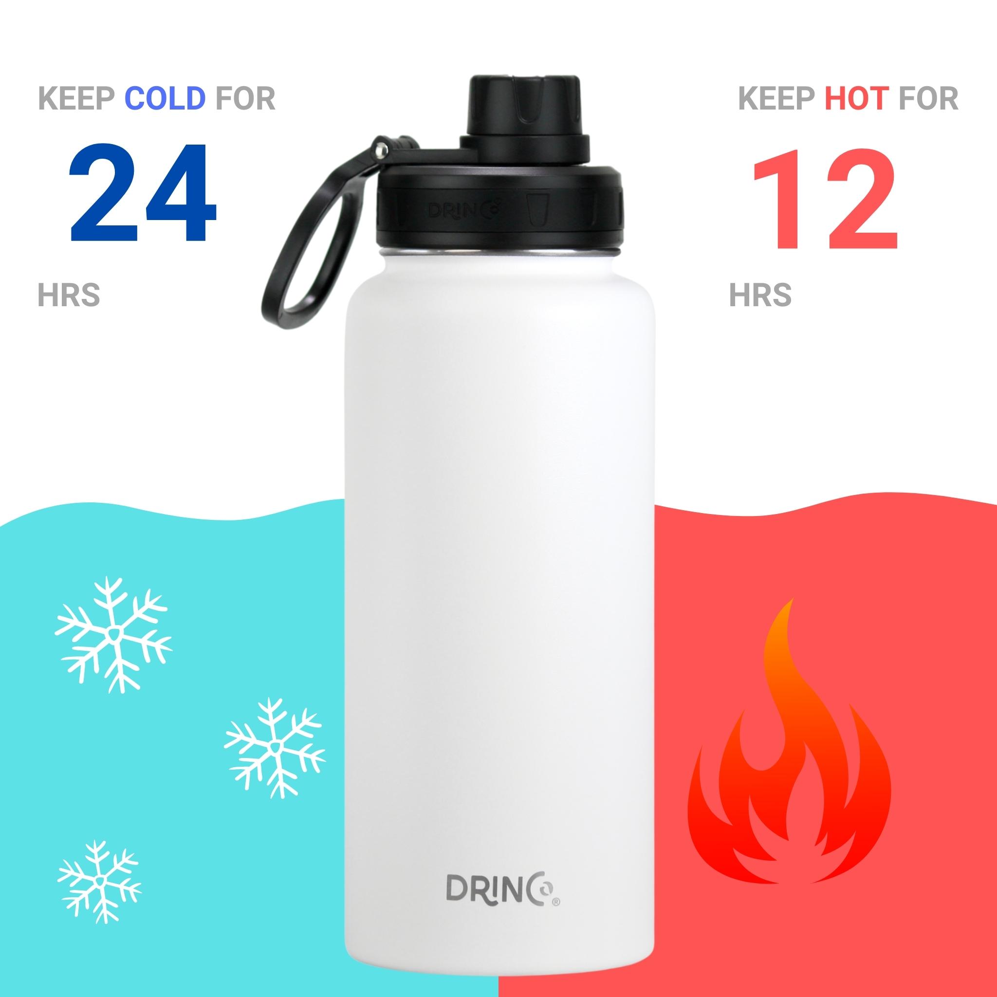 Insulated water bottle, keeps temperature.