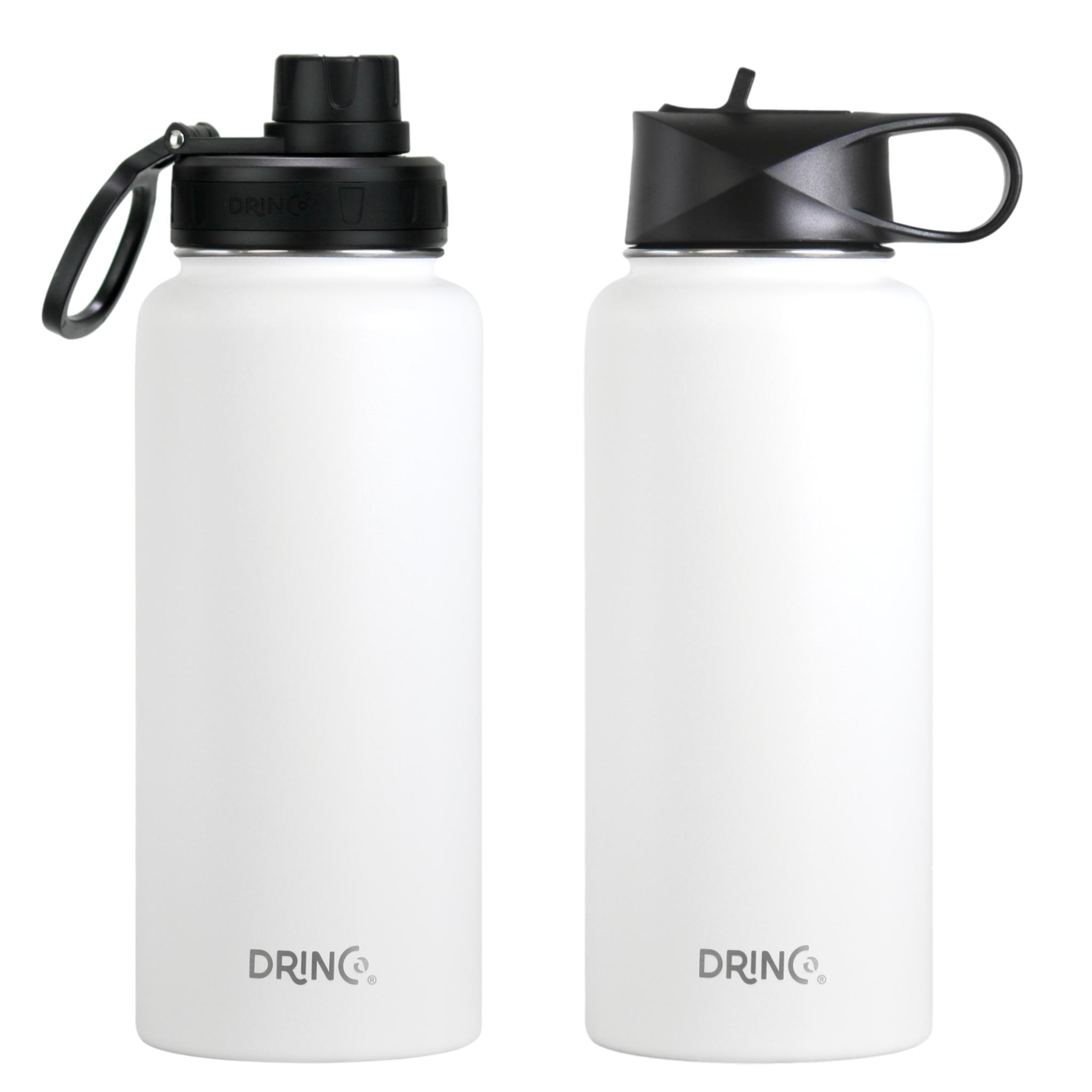Two white reusable water bottles.