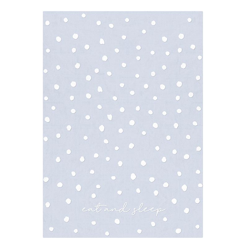 Eat and Sleep Dotted Blue Tea Towel, extra large cotton kitchen towel with a stylish dotted design, perfect for drying dishes and kitchen decor.