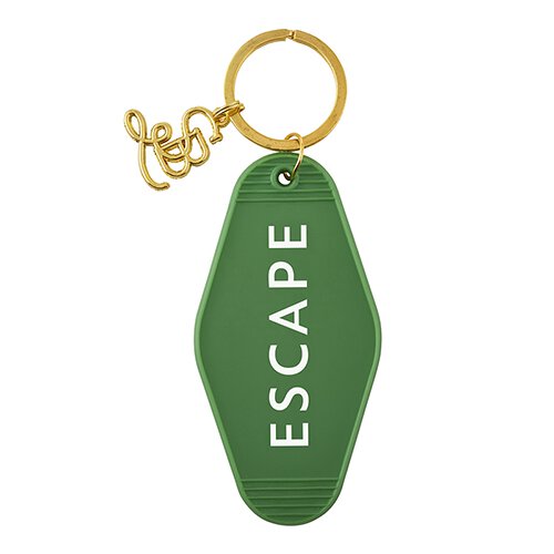 Escape Vintage Motel Style Keychain with gold hardware, featuring trendy phrases and a vibrant design, perfect for keys or handbags.