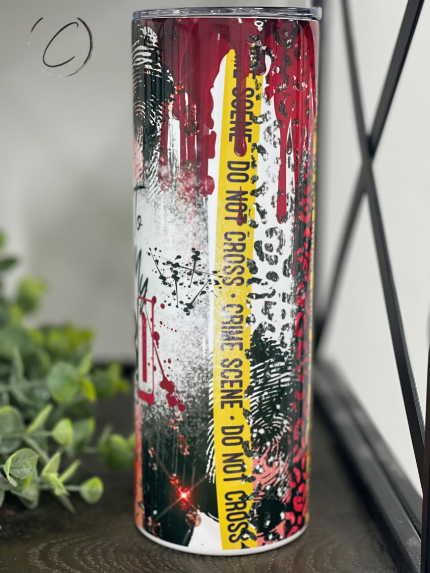 Establish My Alibi 20oz Skinny Tumbler with a stylish full wrap design, perfect for hot and cold beverages.