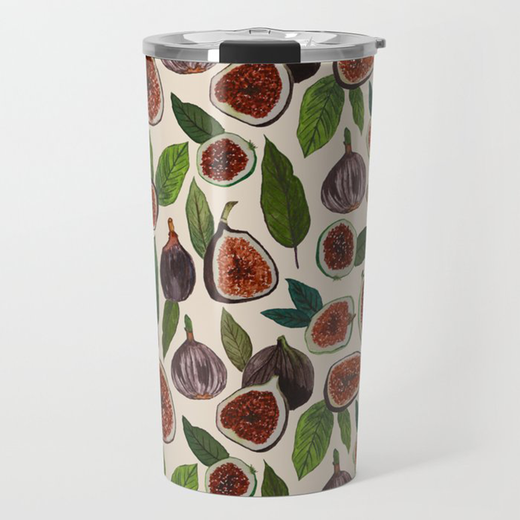 Fig Travel Mug made of lightweight stainless steel with double-wall insulation, featuring vibrant 360-degree wraparound artwork.