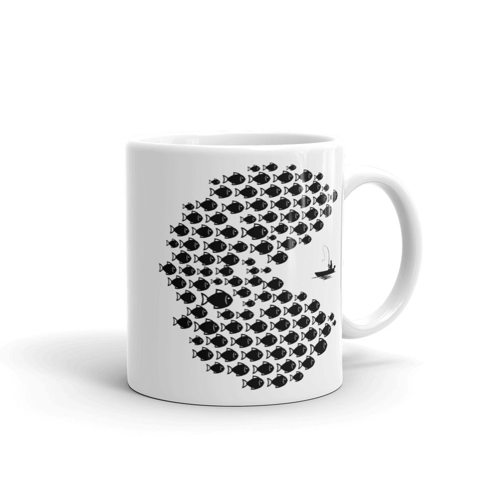Ceramic Fishing Pacman Style Coffee Mug with vibrant design, perfect for coffee lovers and fishing enthusiasts.