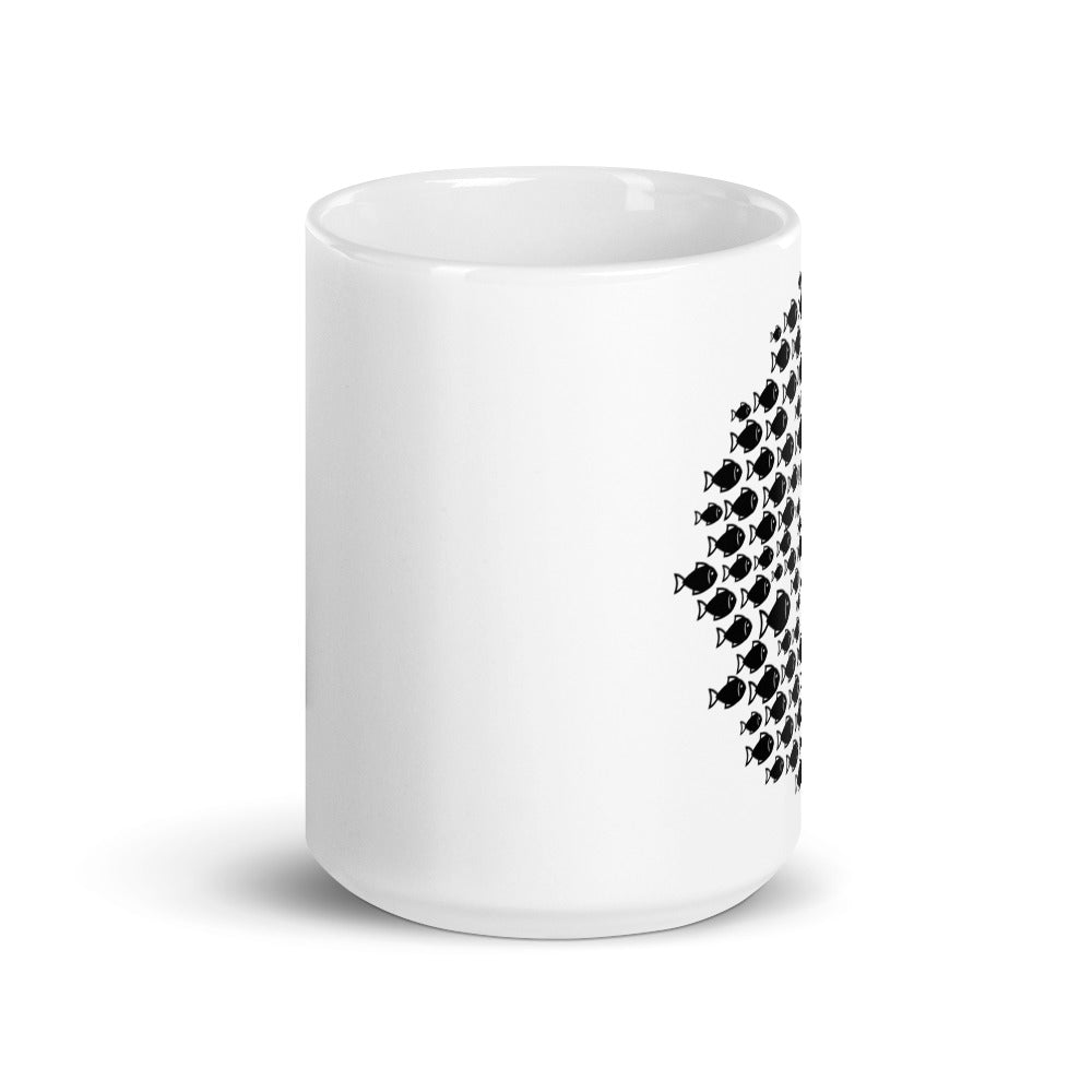 Ceramic Fishing Pacman Style Coffee Mug with vibrant design, perfect for coffee lovers and fishing enthusiasts.